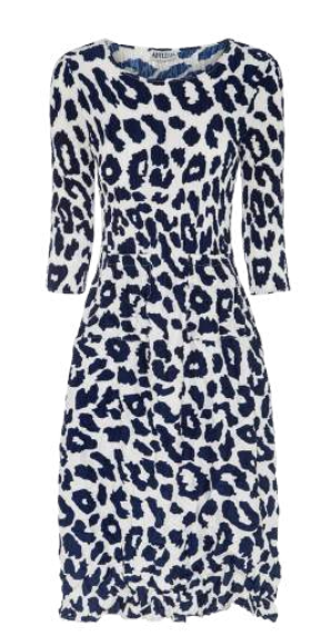 Alquema 3/4 Sleeve Smash Pocket  Dress - INDIGO LEOPARD