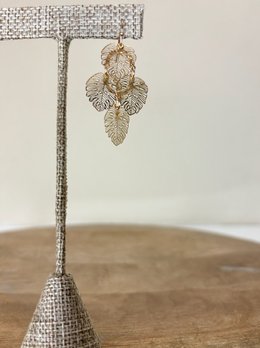 RAIN Gold Cascading Monstera Leaf Earring