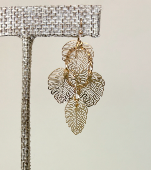 RAIN Gold Cascading Monstera Leaf Earring
