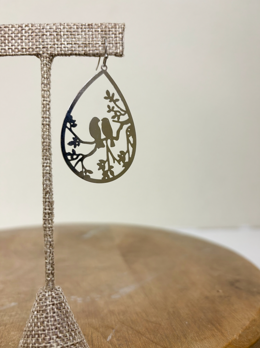 RAIN Silver Brass Lovebirds Floral Earring