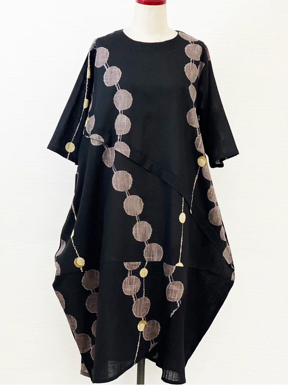 Mona Lisa by Pure Fit - 233278-BK - Panel Bubble Dress - Bead Strands Print - Black (A)