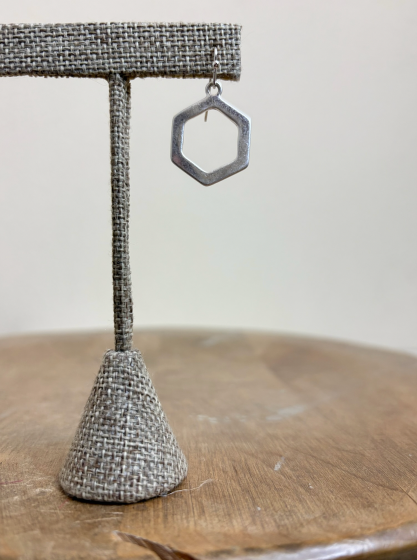 RAIN Silver Hexagon Earring
