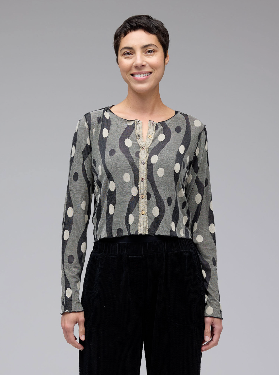 CUT LOOSE Dot Jacquard Crop Cardigan - 6008525