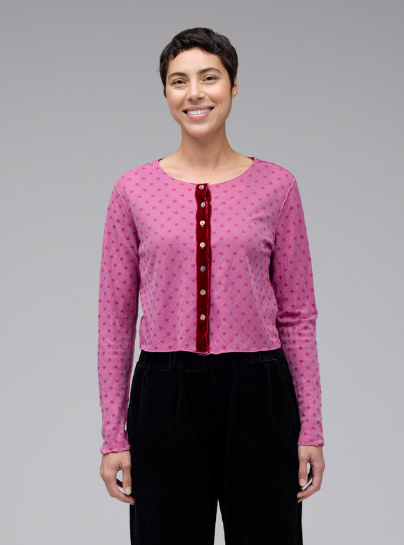 CUT LOOSE Mesh Dot Velvet Trim Cardigan - 6588165
