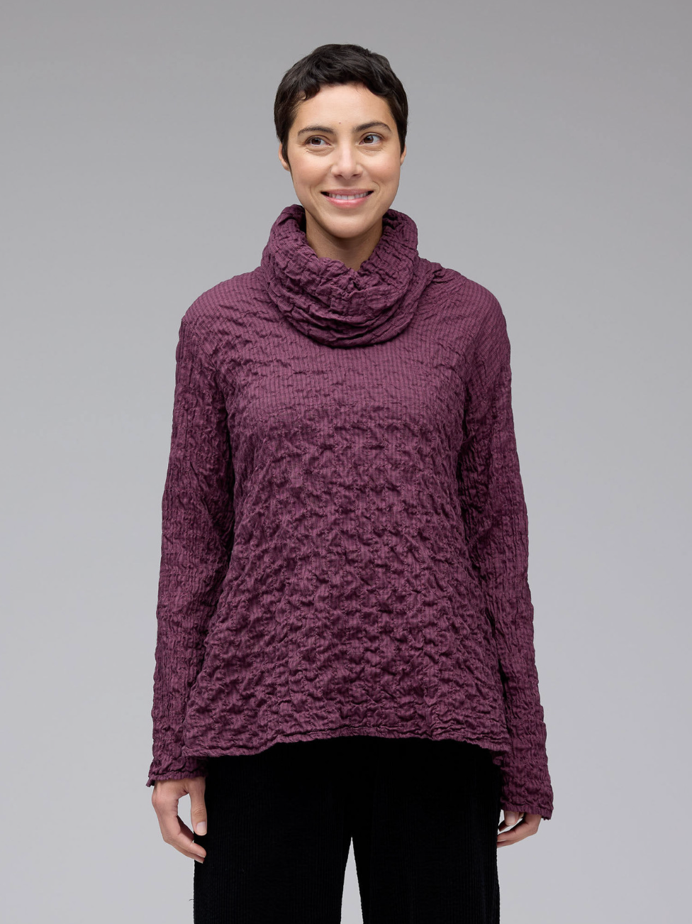 CUT LOOSE Crinkle Mini Plaid Cowl Neck Pullover - 0147428