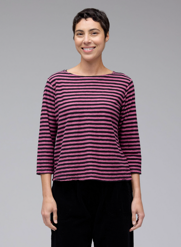 CUT LOOSE Black Stripe 3/4 Sleeve Boatneck Tee - 5755060