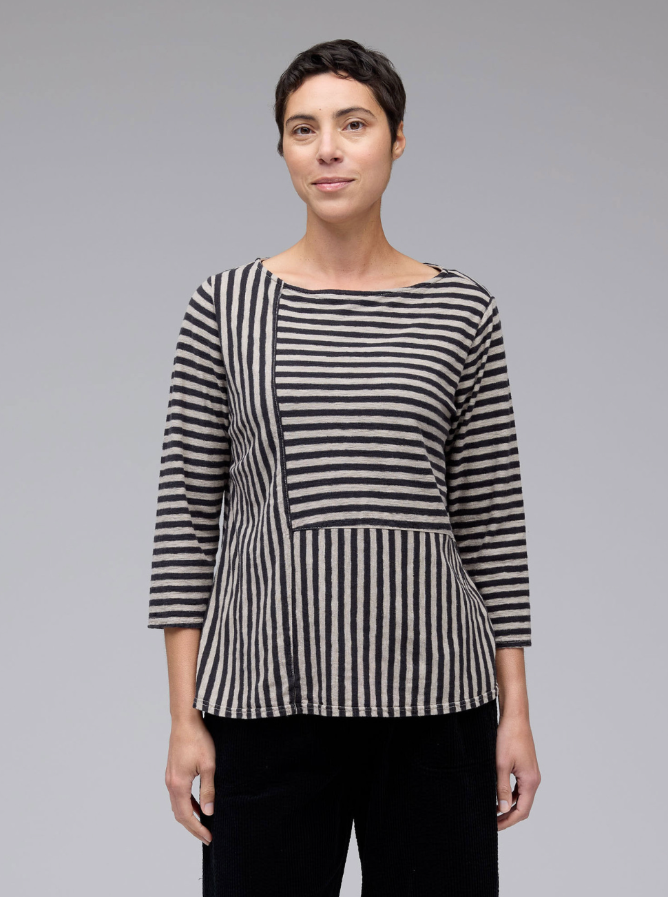 CUT LOOSE Black Stripe Patch Aline Boatneck Top - 5756706