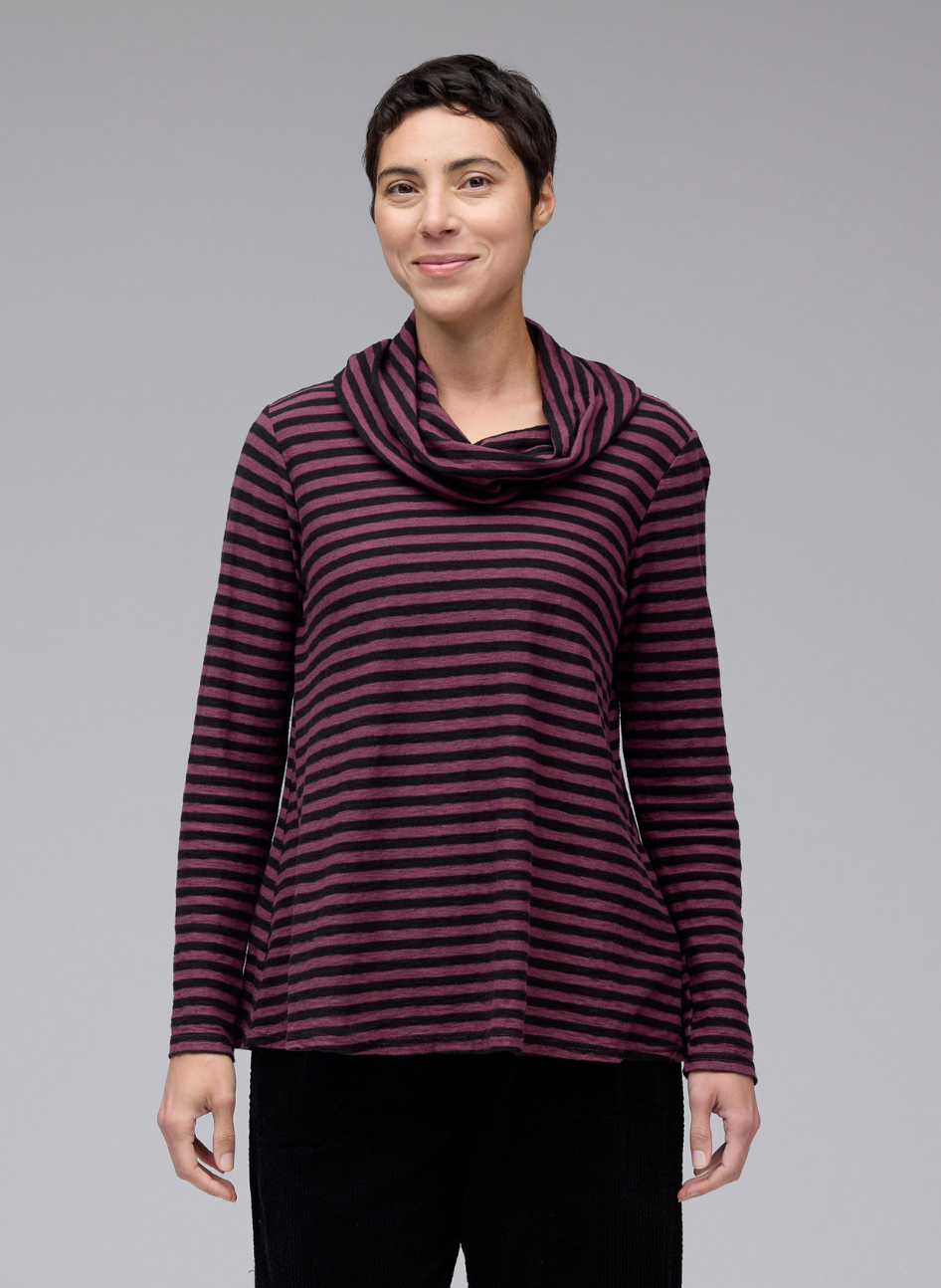 CUT LOOSE Black Stripe Cowl Neck Pullover - 5757428