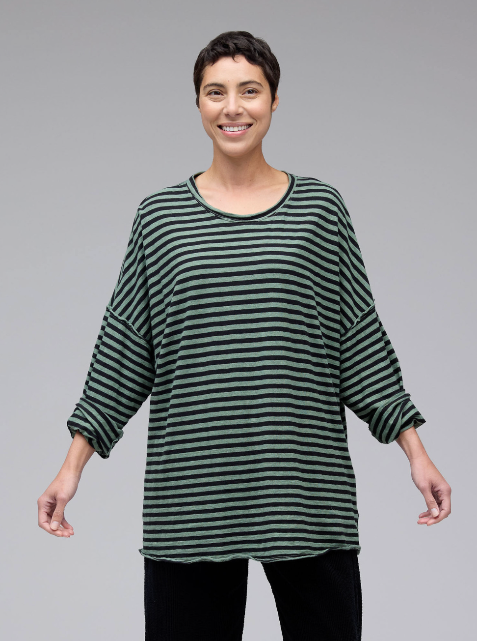 CUT LOOSE Black Stripe Oversized One-Size T-Shirt - 5756816