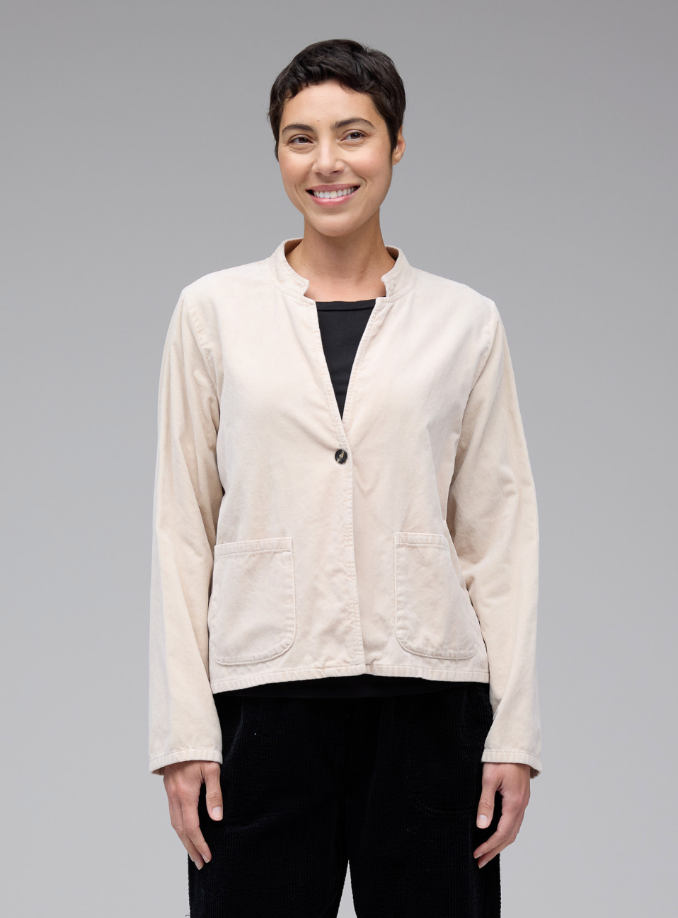 CUT LOOSE Soft Cotton Velvet Crop Aline Jacket - 0488287
