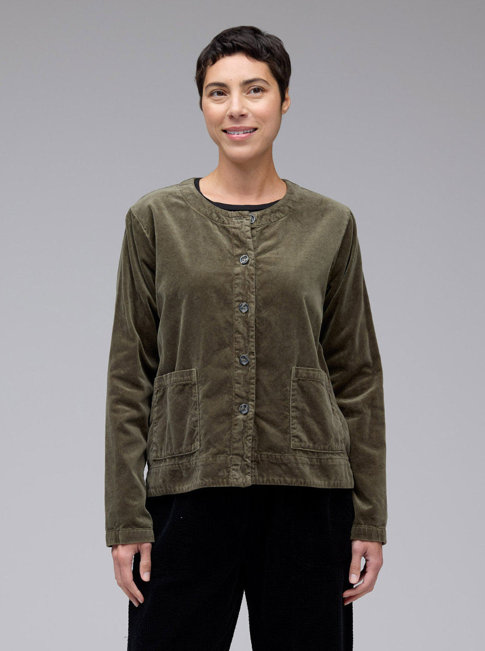 CUT LOOSE Soft Cotton Velvet Long Sleeve Cropped Jacket - 0488186