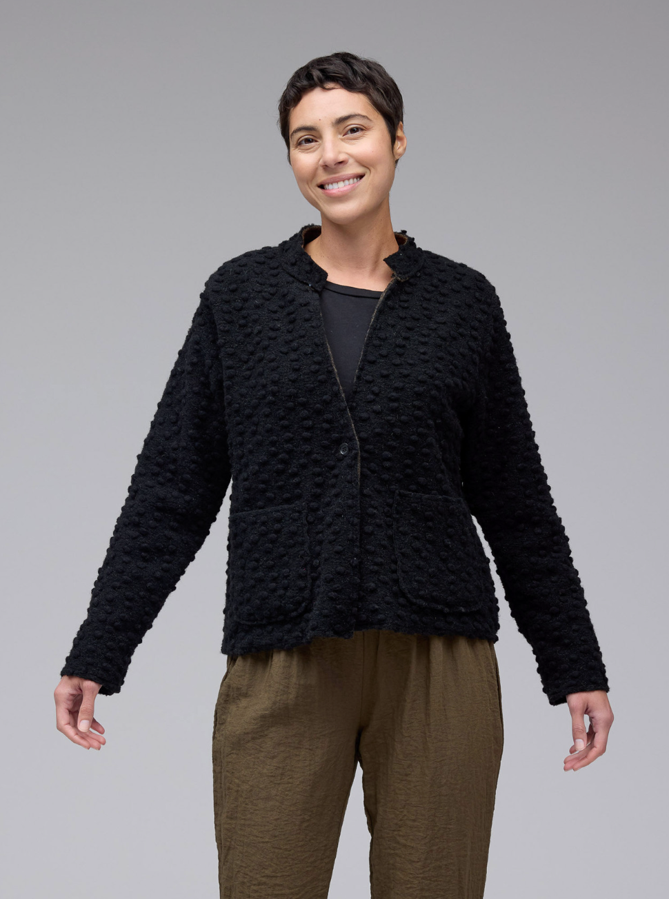 CUT LOOSE Pebbled Boiled Wool Crop Aline Jacket - 3908287