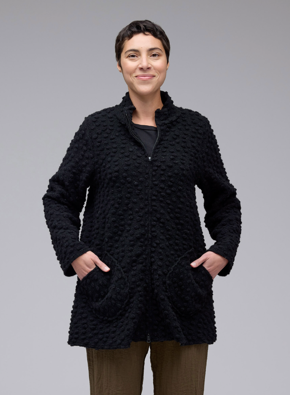 CUT LOOSE Pebbled Boiled Wool Zip Swing Jacket - 3908902