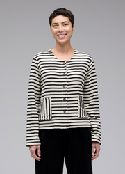 CUT LOOSE Black Stripe Fleece Long Sleeve Cropped Jacket - 7248186