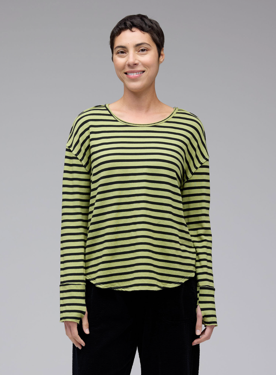 CUT LOOSE Black Stripe Fleece Thumbhole Top - 7246372