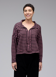 CUT LOOSE Black Stripe Fleece Oversized Crop Top - 7246901