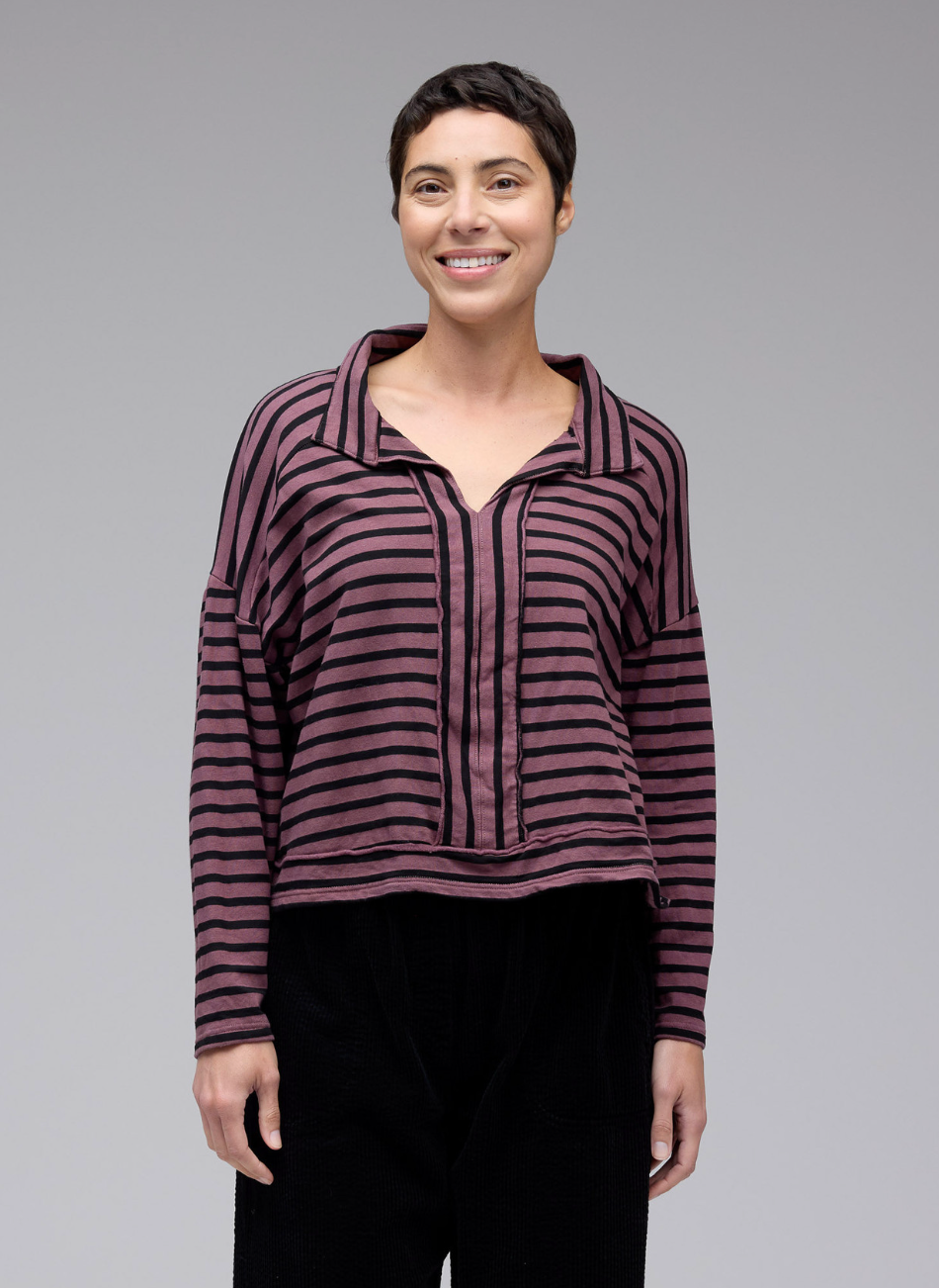 CUT LOOSE Black Stripe Fleece Oversized Crop Top - 7246901