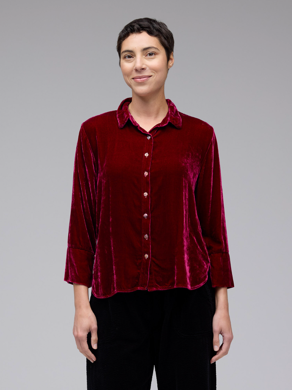 CUT LOOSE Velvet Easy Crop Shirt - 6996986