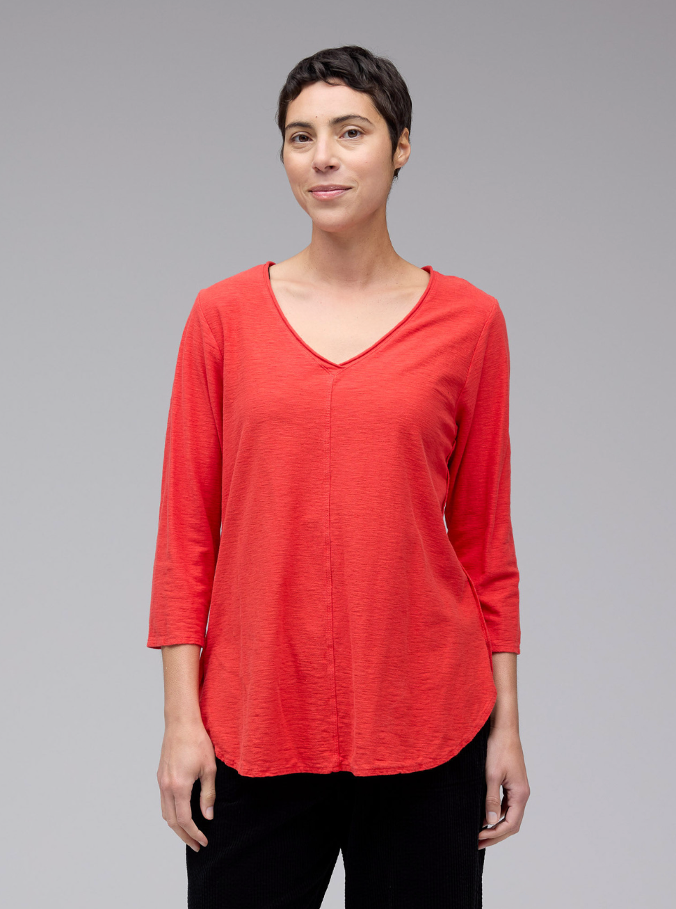 CUT LOOSE Linen Cotton Jersey 3/4 Sleeve V-Neck Top - 5017687