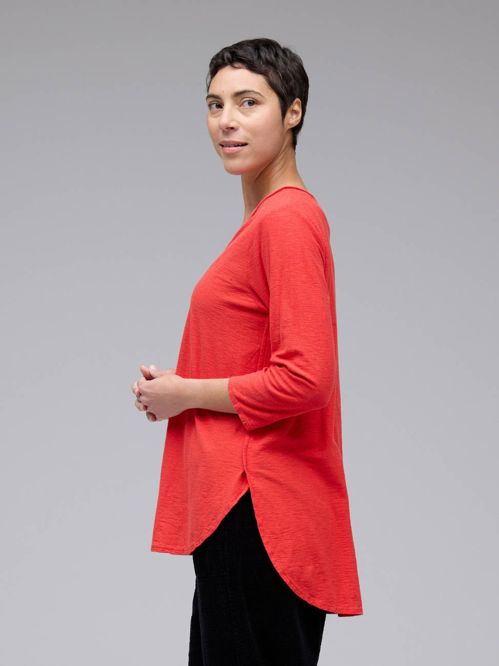 CUT LOOSE Linen Cotton Jersey 3/4 Sleeve V-Neck Top - 5017687