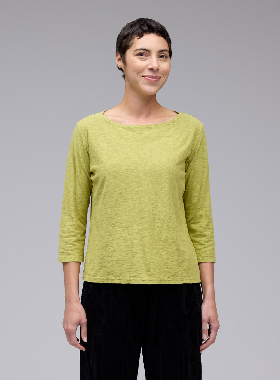 CUT LOOSE Linen Cotton Jersey 3/4 Sleeve Boatneck Tee - 5015060