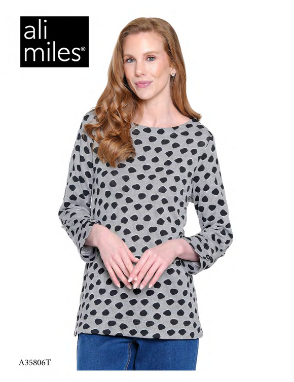 Ali Miles Knit Jacquard Pop-Over Tunic - A35806TM - 021- BLKDOT