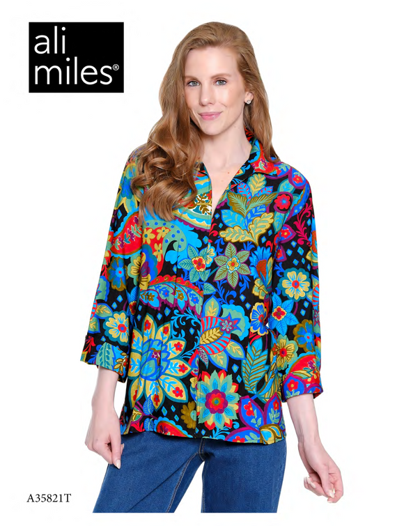 Ali Miles Woven Pop-Over Tunic - A35821TM - 952-FLRMLT