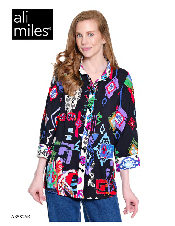 Ali Miles Woven Button Front Tunic - A35826BM - 955-ABSMLT