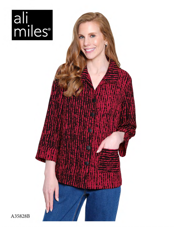 Ali Miles Woven Button Front Tunic - A35828BM - 619-REDMLT