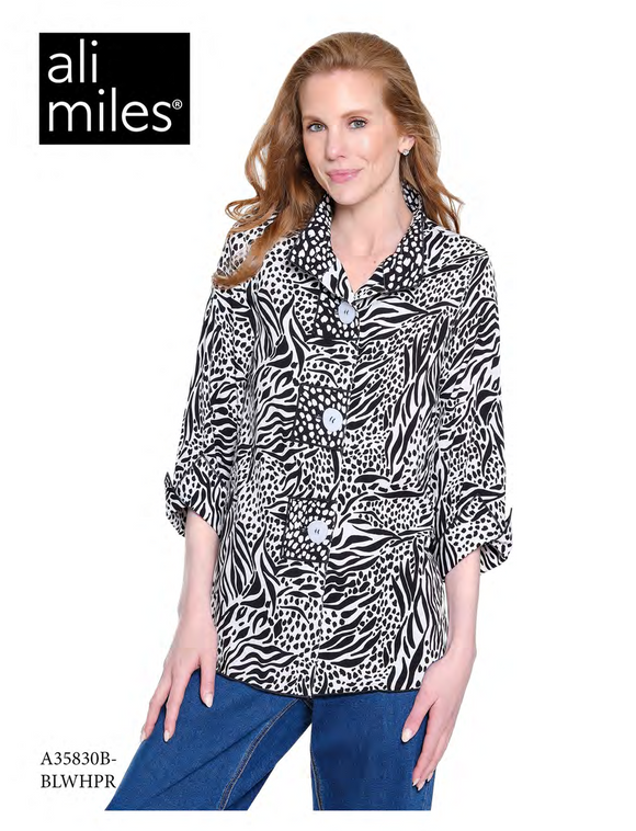 Ali Miles Woven Button Front Tunic - A35830BM - 003-BLWHPR
