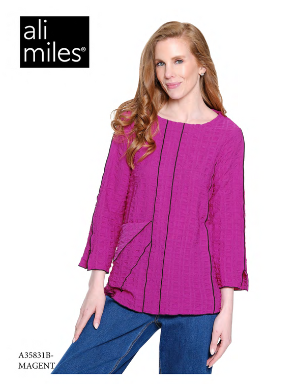 Ali Miles Textured Woven Pop-Over Tunic - A35831TM - 679-MAGENT