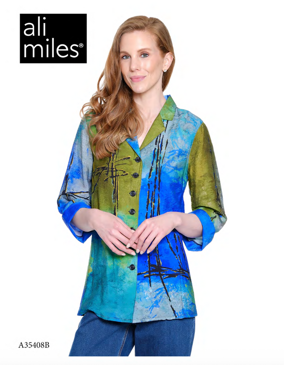 Ali Miles Woven Pop-Over Tunic - A35408BM  - 414-BLUMLT