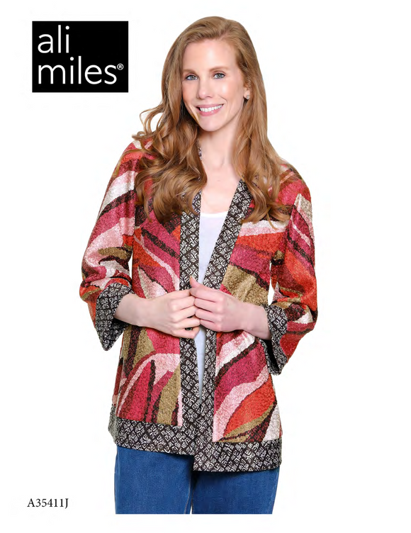 Ali Miles Reversible Textured Woven Open Front Kimono Jacket - A35411JM  - 667-PNKPRT