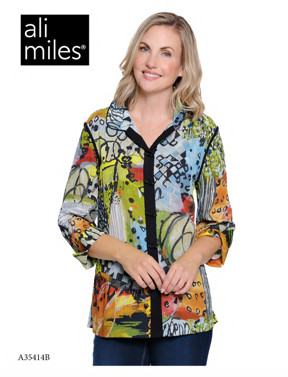 Ali Miles Textured Woven Button Front Tunic - A35414BM  - 955-ABSMLT