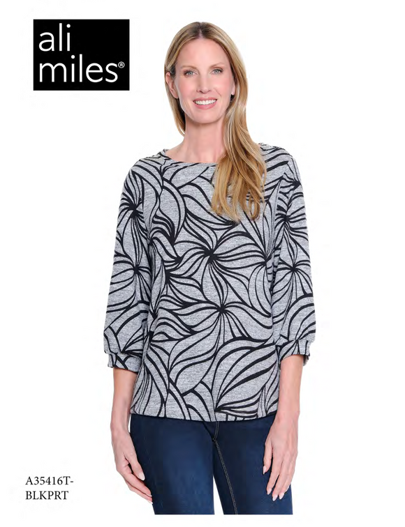 Ali Miles Brushed Knit Pop-Over Tunic - A35416TM - 017-BLKPRT