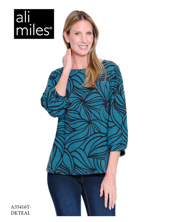 Ali Miles Brushed Knit Pop-Over Tunic - A35416TM - 444-DKTEAL