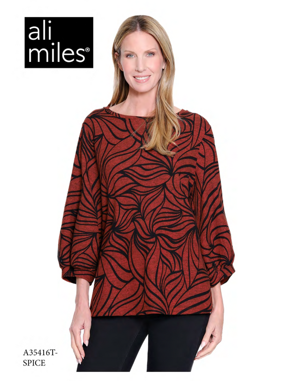 Ali Miles Brushed Knit Pop-Over Tunic - A35416TM - 830-SPICE