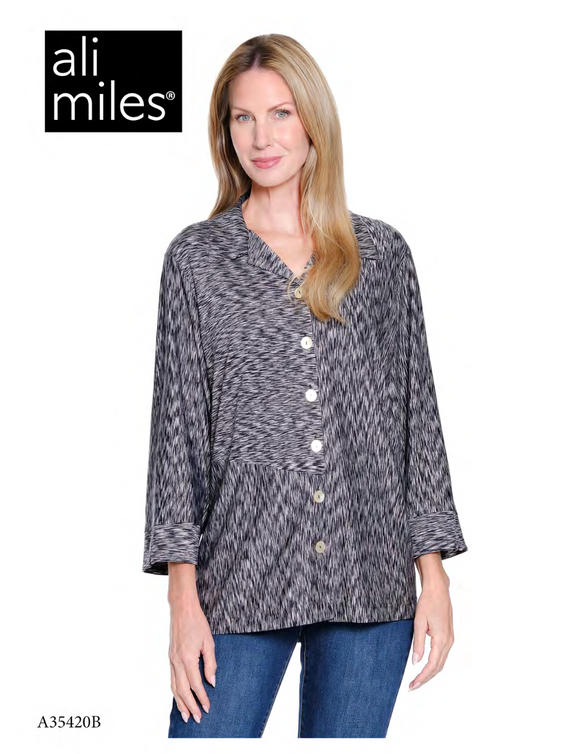 Ali Miles Knit Button Front Tunic - A35420BM - 003-BLKWHT