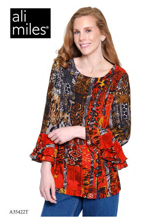 Ali Miles Knit Pop-Over Tunic With Heatset Details - A35422TM - 969-MULTI