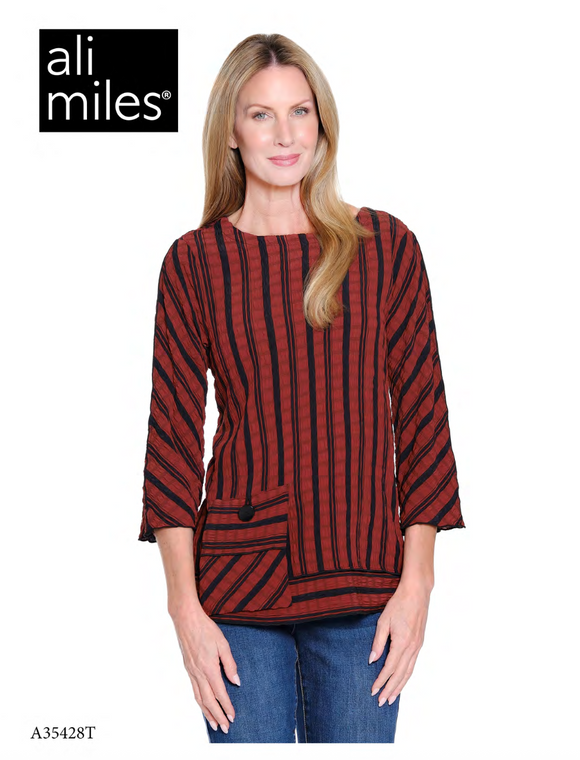 Ali Miles Knit Textured Yarndye Woven Pop-Over Tunic - A35428TM - 830-SPICE