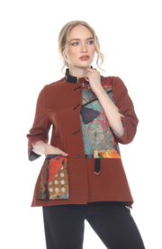 Moonlight Mixed Media Mandarin Collar Ribbed Jacket - 4103