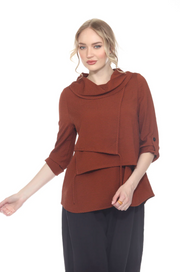 MOONLIGHT Textured Layered Cowl Neck Tunic - 4098 - RUST