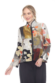 Moonlight Zip Front Artistic Print Mandarin Collar Jacket - 4102