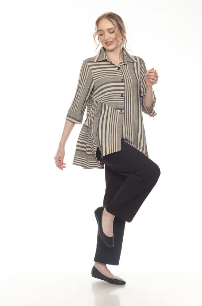 Moonlight Top - 7878ST - KHAKI/BLACK STRIPE