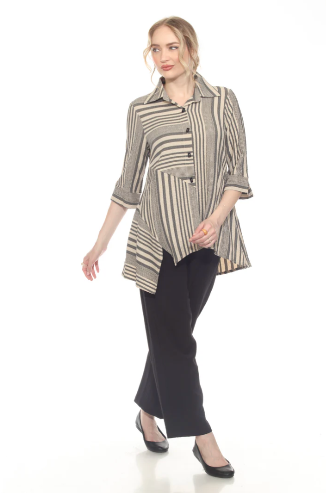 Moonlight Top - 7878ST - KHAKI/BLACK STRIPE