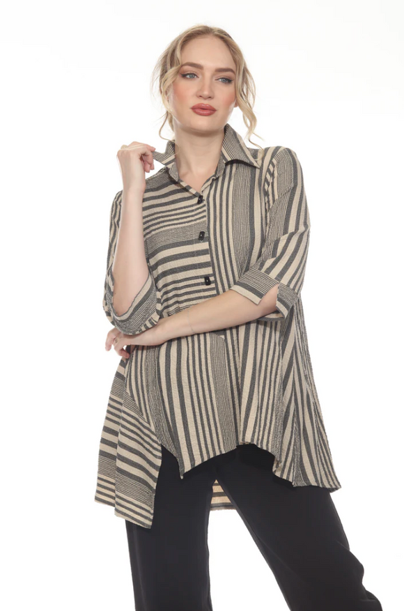 Moonlight Top - 7878ST - KHAKI/BLACK STRIPE