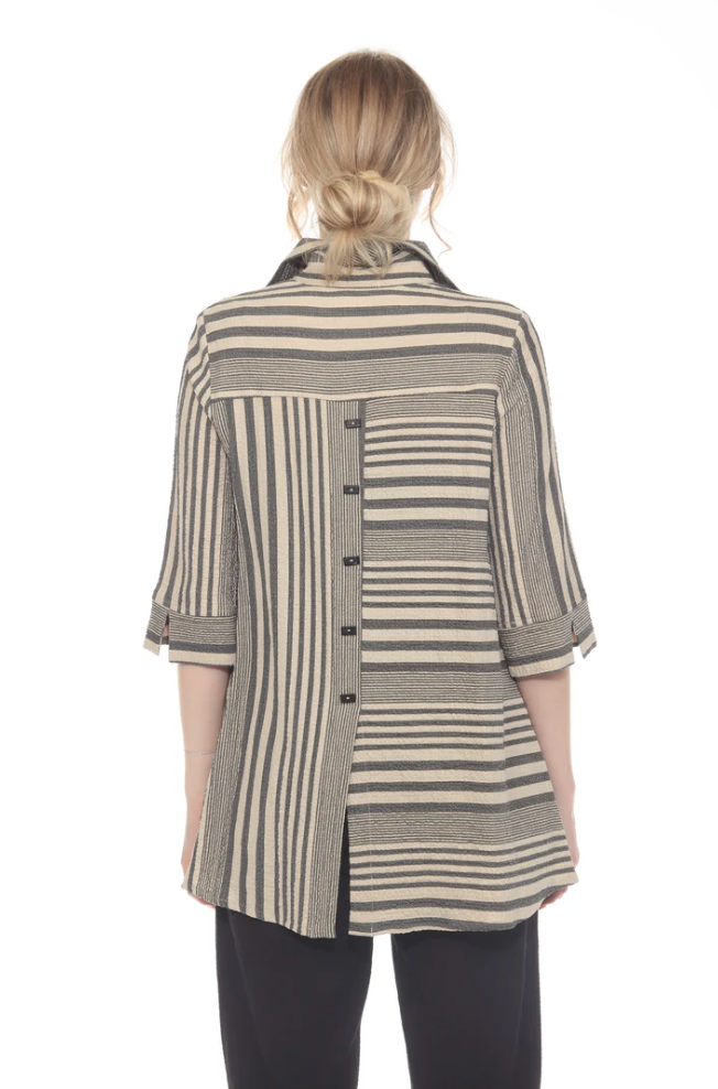 Moonlight Top - 7878ST - KHAKI/BLACK STRIPE