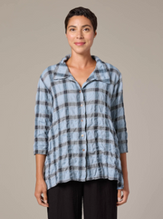 CUT LOOSE Crinkle Plaid High Low Shirt - 0387945