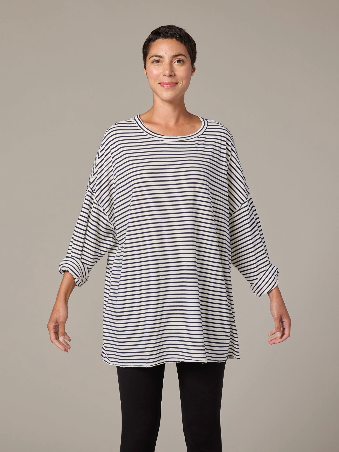 CUT LOOSE Navy/White Stripe O/S Oversized T-Shirt - 0986816