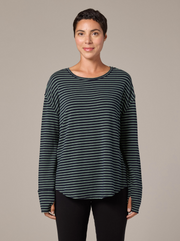 CUT LOOSE Navy Stripe Fleece Thumbhole Top - 7046372